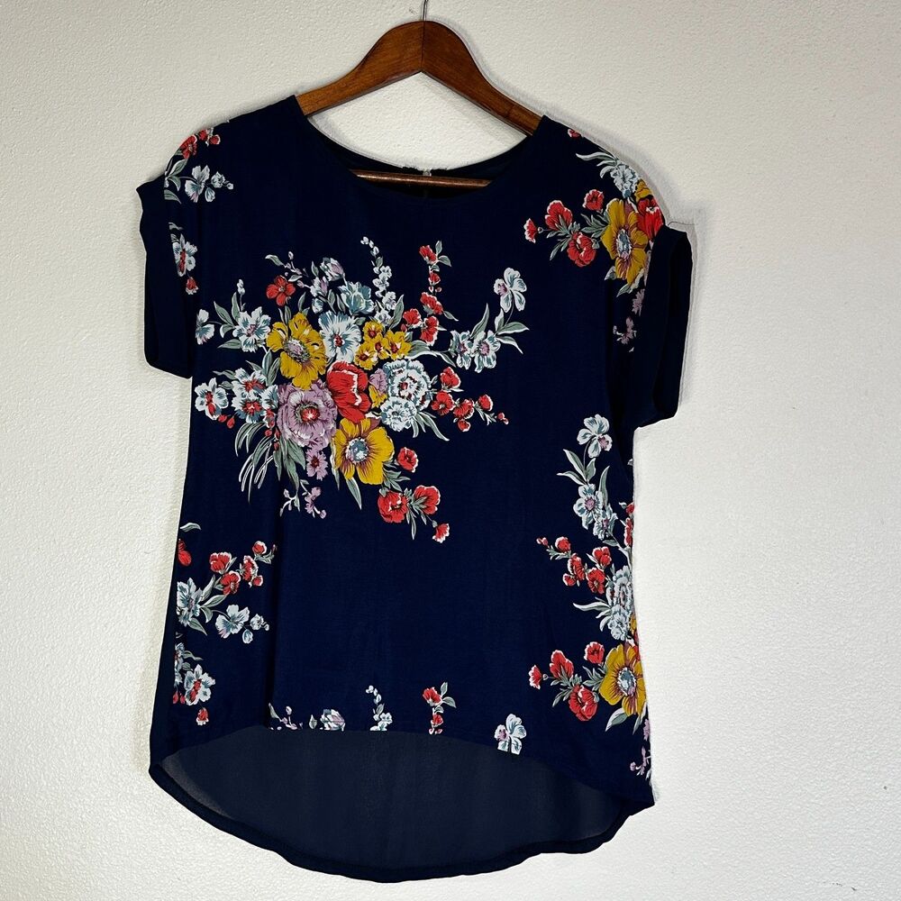Womens Shirt‎ Floral Blue Blouse  Chiffon Summer Unbranded Medium Short Sleeve